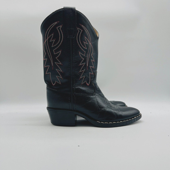 Old West Boot Boys 2Y Black Red Western Cowboy Midcalf Roper Boots Shoes - Picture 1 of 11